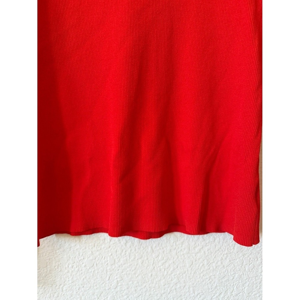 Theoryβ Womens Red Ribbed Knit Long Sleeve Crewneck Fitted Sweater Top L - Picture 7 of 16